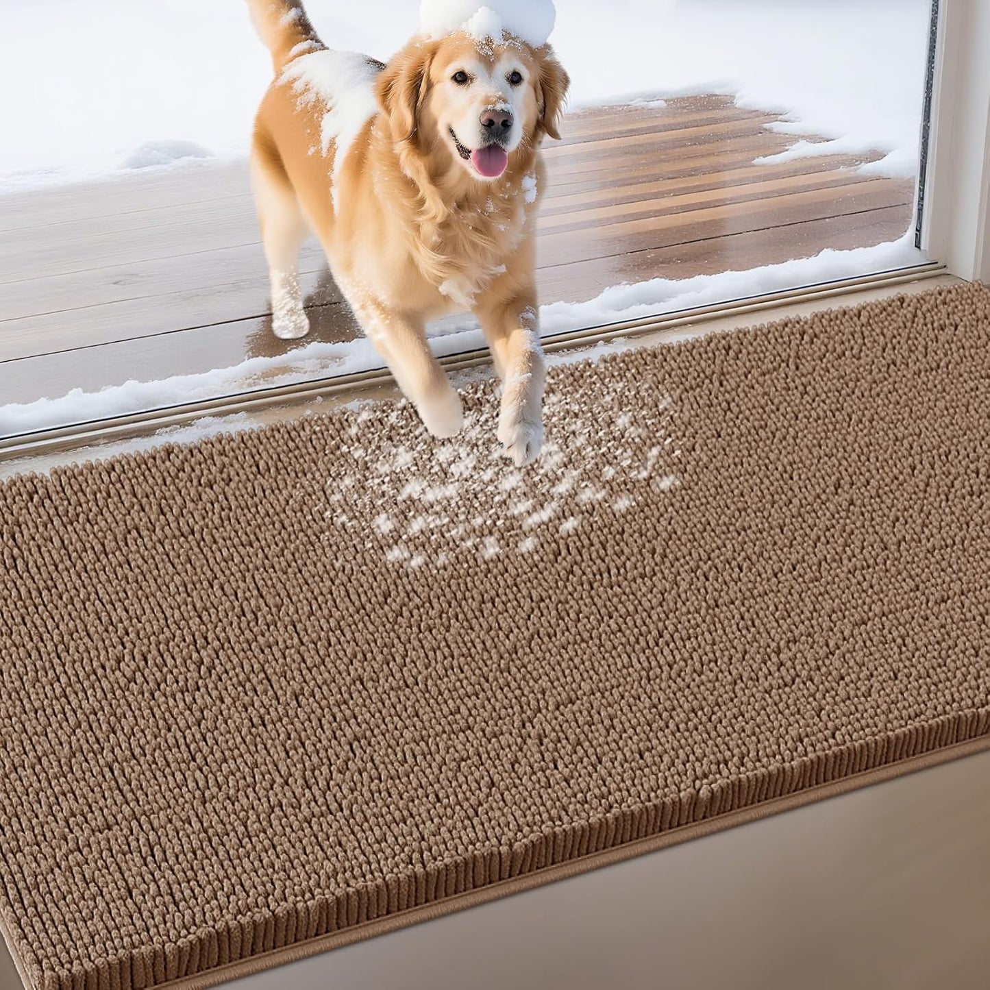 IM HOME Extra Large Dog Door Mats for Muddy Paws, Chenille Absorbent Dog Mats, Non Slip Heavy Mud Mat for Dogs, Soft Pet Mat for Entryway, Mud Paws, Inside Floor,71" x 25", Camel