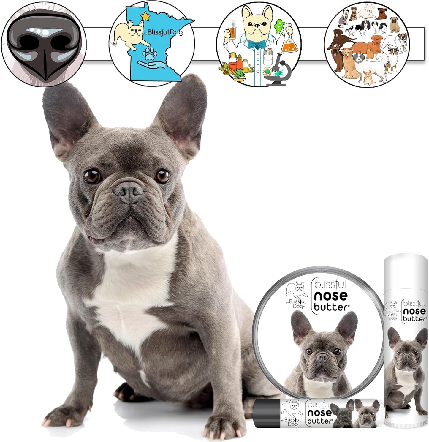 The Blissful Dog Blue French Bulldog Unscented Nose Butter - Dog Nose Butter, 2 Ounce