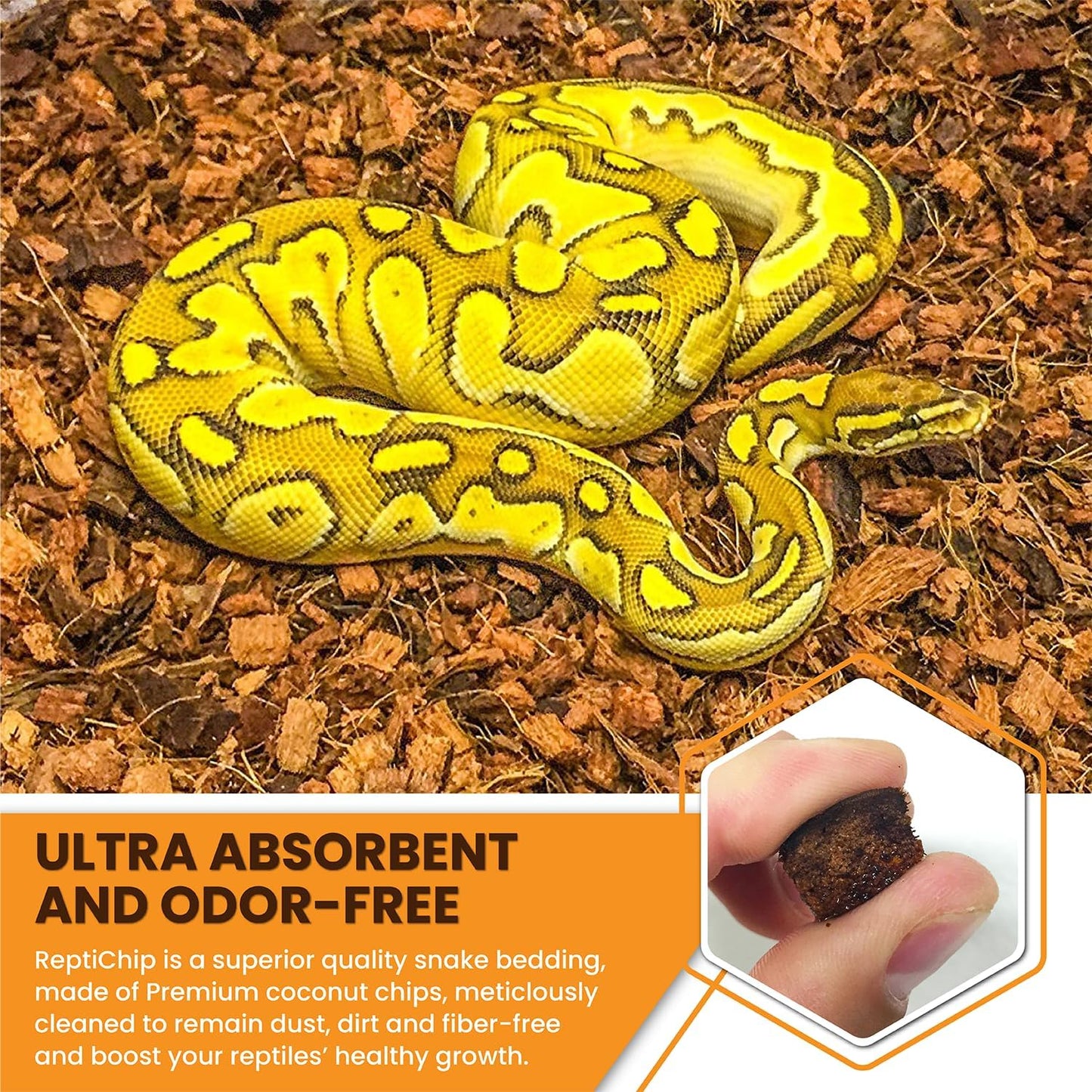 ReptiChip Reptile Substrate Coconut Chip Bedding 72 Quart Compressed Organic Coco Husk Block for Snake Habitat, Ball Python Terrarium, Turtle Tanks, Tortoise Enclosure (3 Pk)