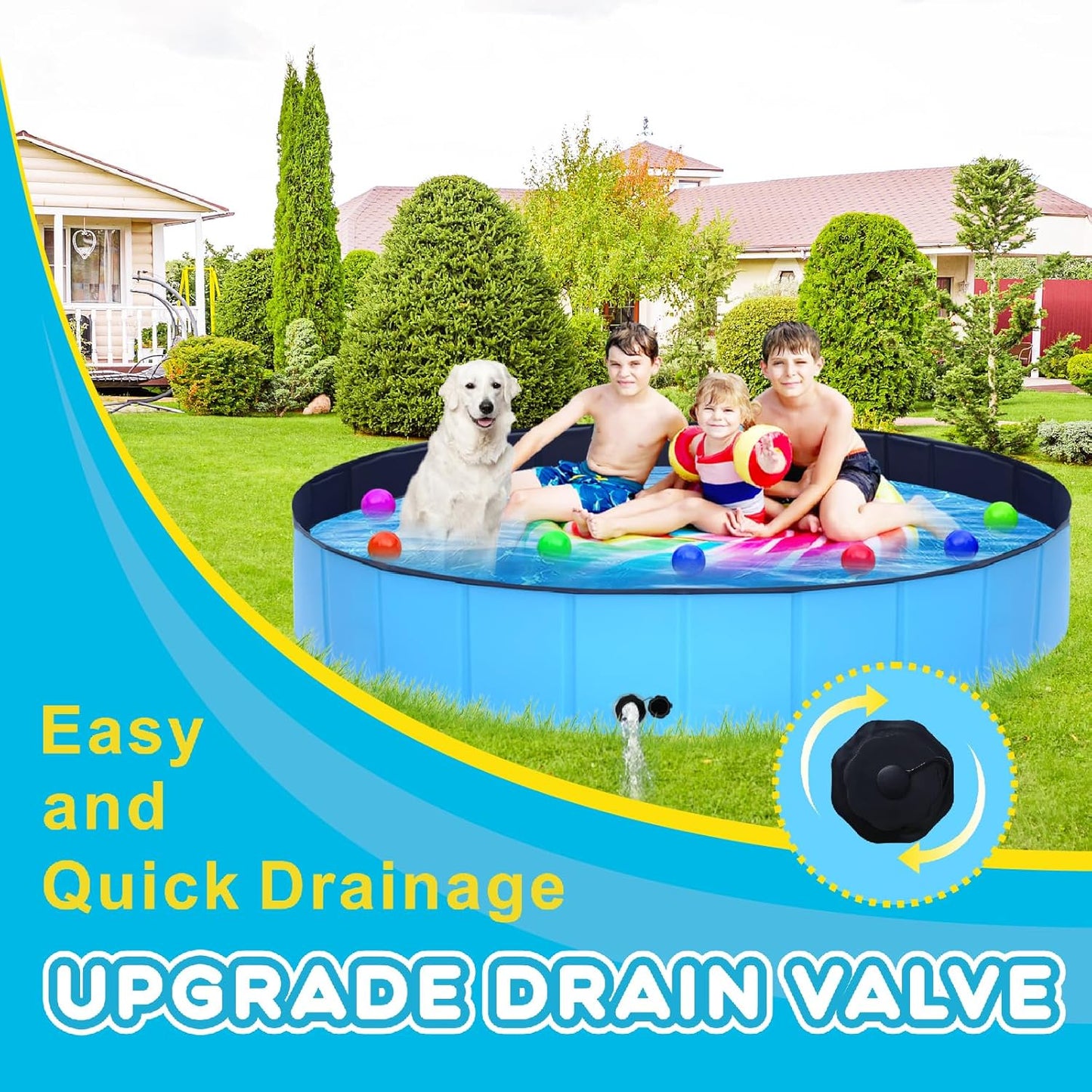 Foldable Dog Pool,39" Collapsible Dog Kids Swimming Pool for Backyard, Portable Kiddie Pool Hard Plastic,Multifunction Ball Pit Pets Bathing Tub for Kids Baby Toddler Dog