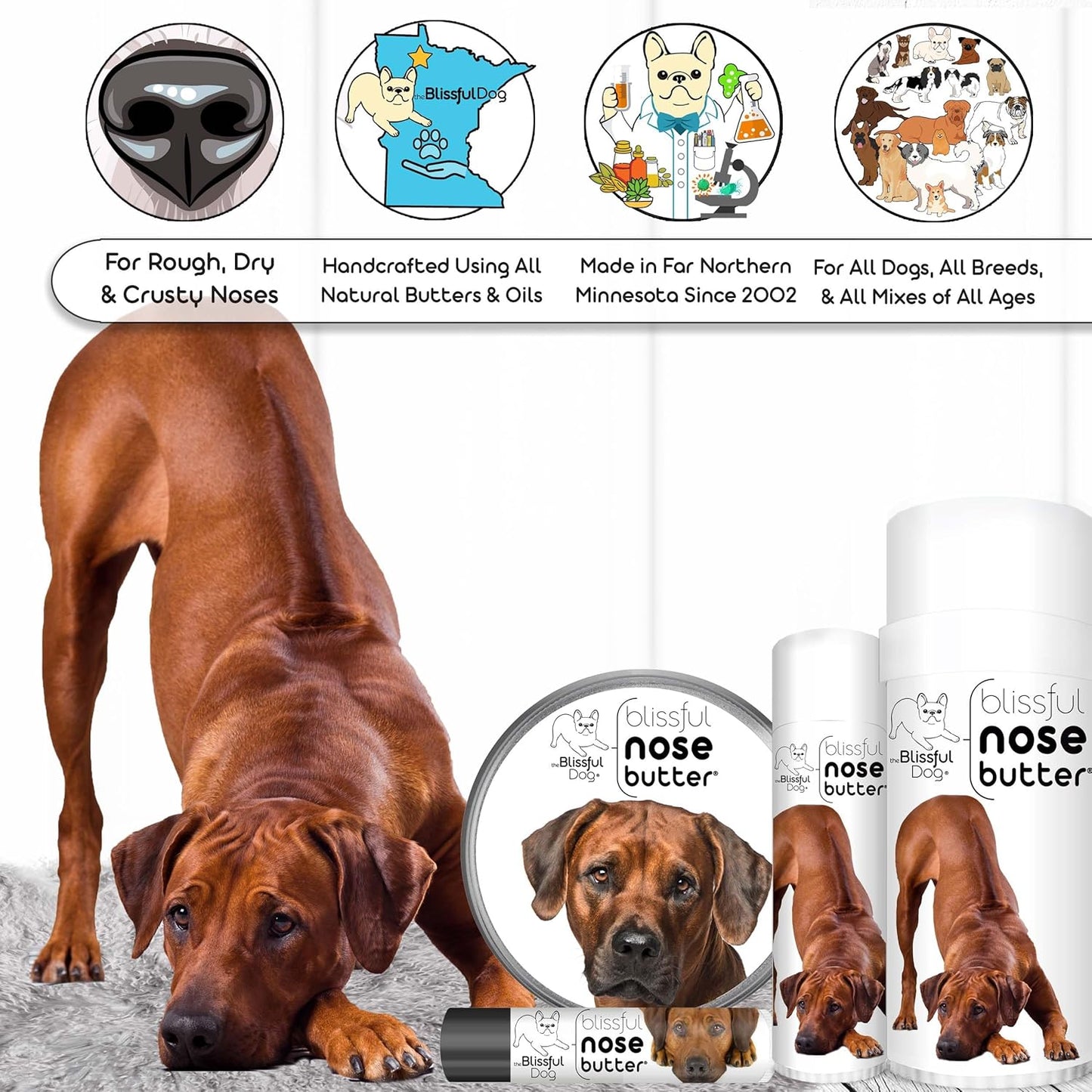 The Blissful Dog Rhodesian Ridgeback Unscented Nose Butter - Dog Nose Butter, 16 Ounce
