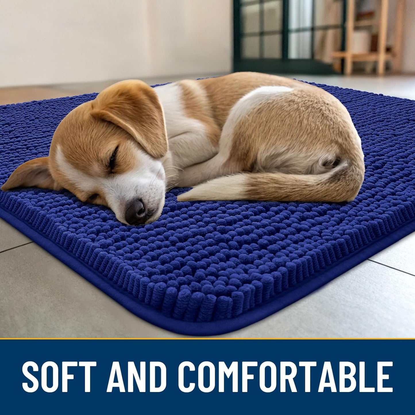 Smiry Dog Door Mat for Muddy Paws 30x20, Absorbs Moisture and Dirt Doormat, Non-Slip Washable Quick Dry Chenille Front Door Mat Indoor Entrance, Entryway Carpet for Inside Floor, Navy Blue