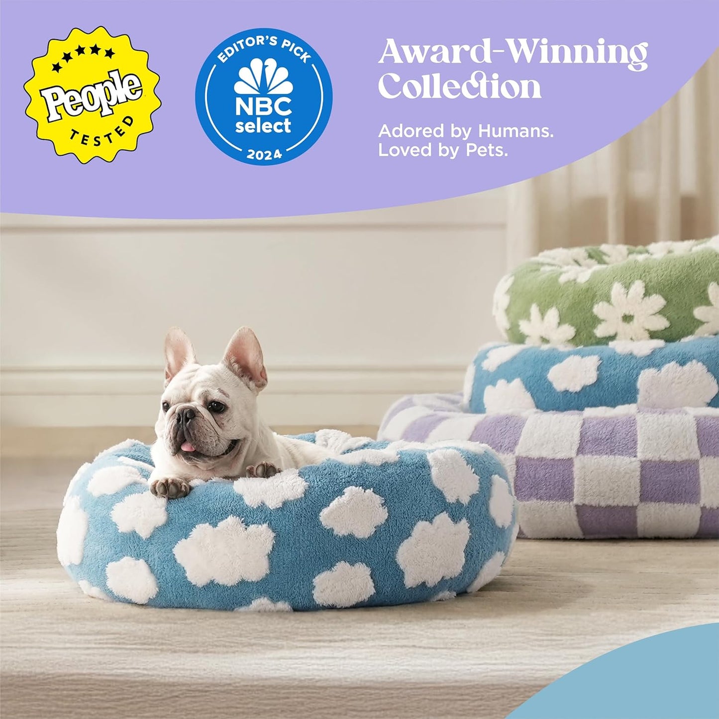 LE SURE Donut Medium Dog Bed - Round Cat Beds for Indoor Cats Calming Pet Beds, Cute Modern Beds with Jacquard Shaggy Plush & Anti Slip Bottom, 30 Inch, Green