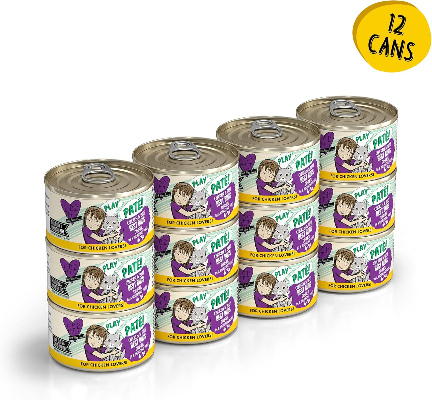 Weruva B.F.F. Play - Best Feline Friend Paté Lovers, Aw Yeah!, Chicken & Beef Best Buds with Chicken & Beef, 2.8oz Can (Pack of 12)