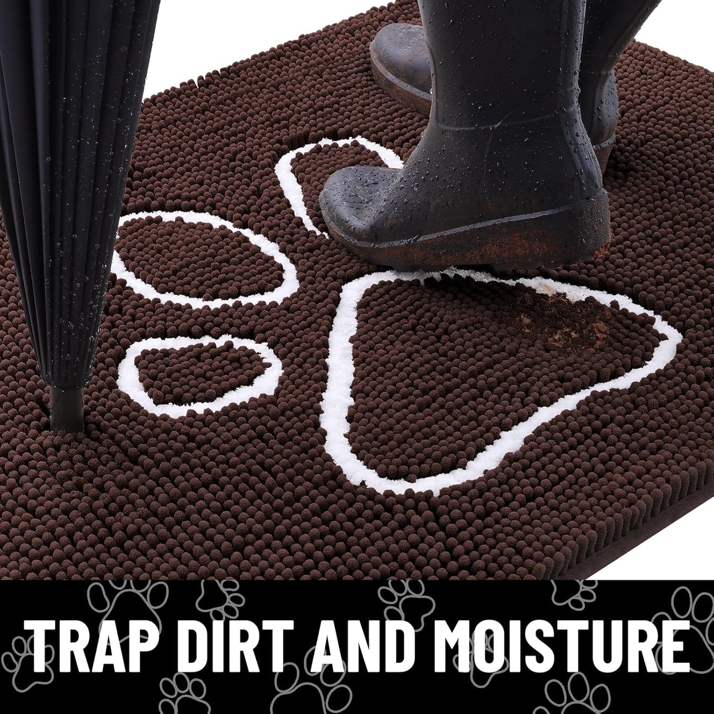 Smiry Dog Door Mat for Muddy Paws, Absorbent Dirt Trapper Non Slip Quick Dry Washable Chenille Mat for Mud Dogs, Entry Rug for Indoor and Outdoor (30x20 Inches, Brown and White)