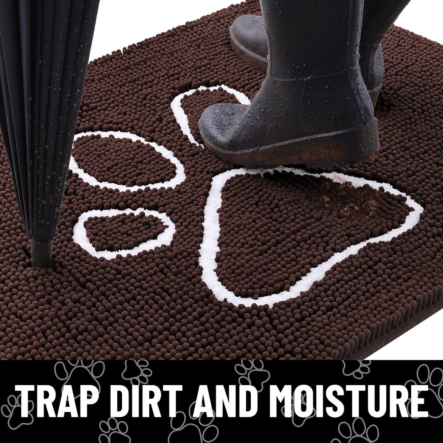 Smiry Dog Door Mat for Muddy Paws, Absorbent Dirt Trapper Non Slip Quick Dry Washable Chenille Mat for Mud Dogs, Entry Rug for Indoor and Outdoor (24x16 Inches, Brown and White)