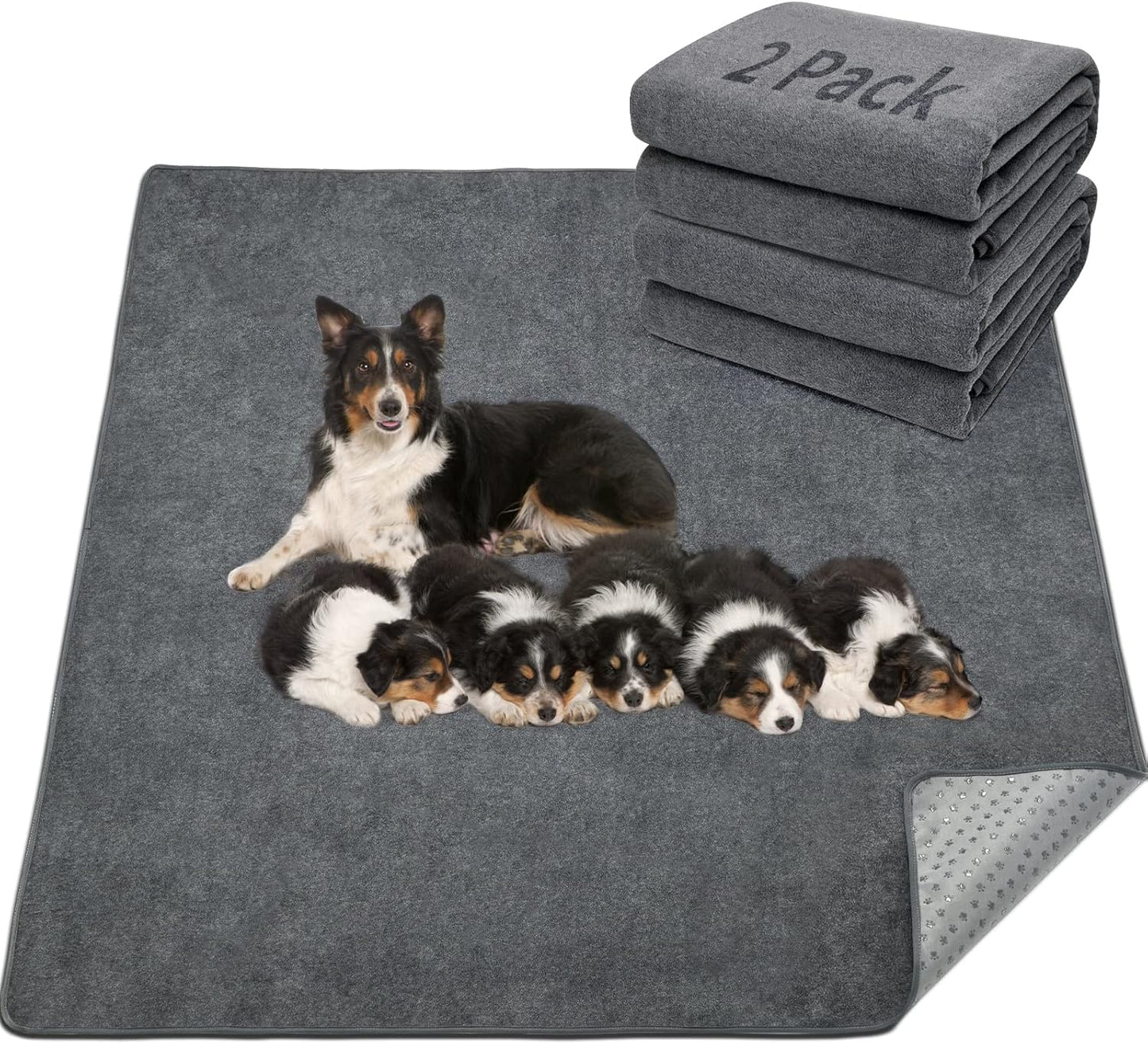 LOOBANI Washable Pee Pad for Dogs, 2 Packs Non-Slip Puppy Training Pads, Fast Absorbent Pet Whelping Pads, Puppy Playpen Mat for Incontinence, Housebreak, Crate, 36x41in, Gray