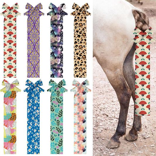 Eccliy 8 Pcs Horse Tail Bag Breathable Guard Stretchy 22" Slip on Horse Tail Wrap 2 Strand Closure Straps Grooming Supplies to Keep from Dirt Breakage Rubbing 8 Designs