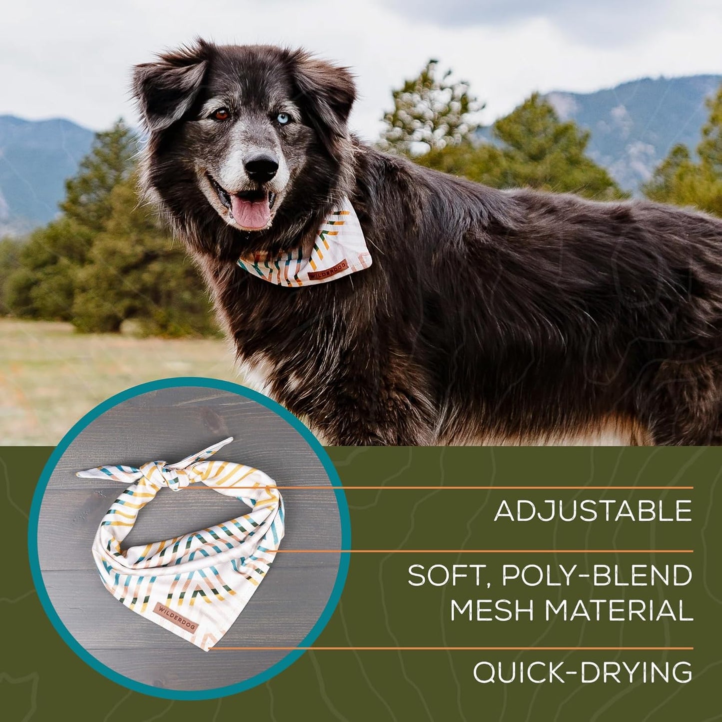 Wilderdog Dog Bandana with Lightweight Quick Drying Poly-Blend Mesh Material in Mustard