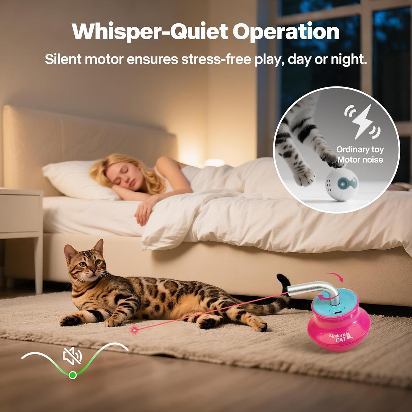 Cat Laser Pointer Toy for Bored Indoor Cats, Automatic Interactive Cat Toy, 360° Laser Rotation, USB Rechargeable, Wooble Base