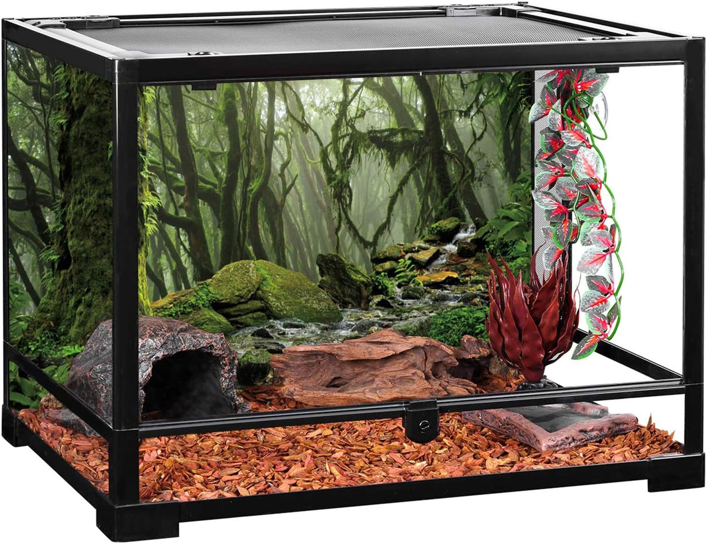 AWERT Foggy Forest Terrarium Background Stream Green Huge Tree Reptile Habitat Background Tropical Rainforest Aquarium Background 36x24 inche36x24in90x60cm