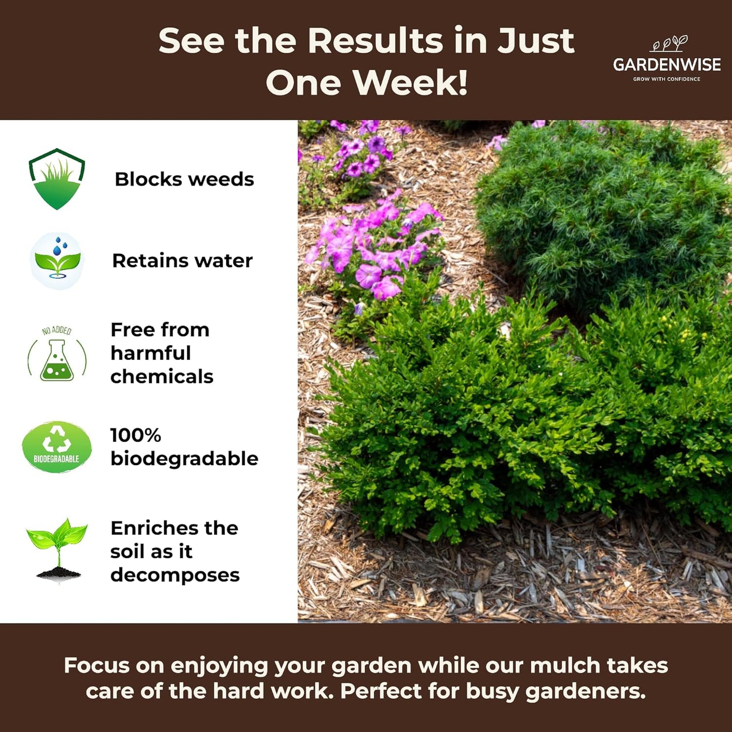 Premium Organic Wood Mulch for Gardens, Landscaping, Potted Plants, and Vegetable Gardens (0.5 CF - 14 L - 15 QTS)