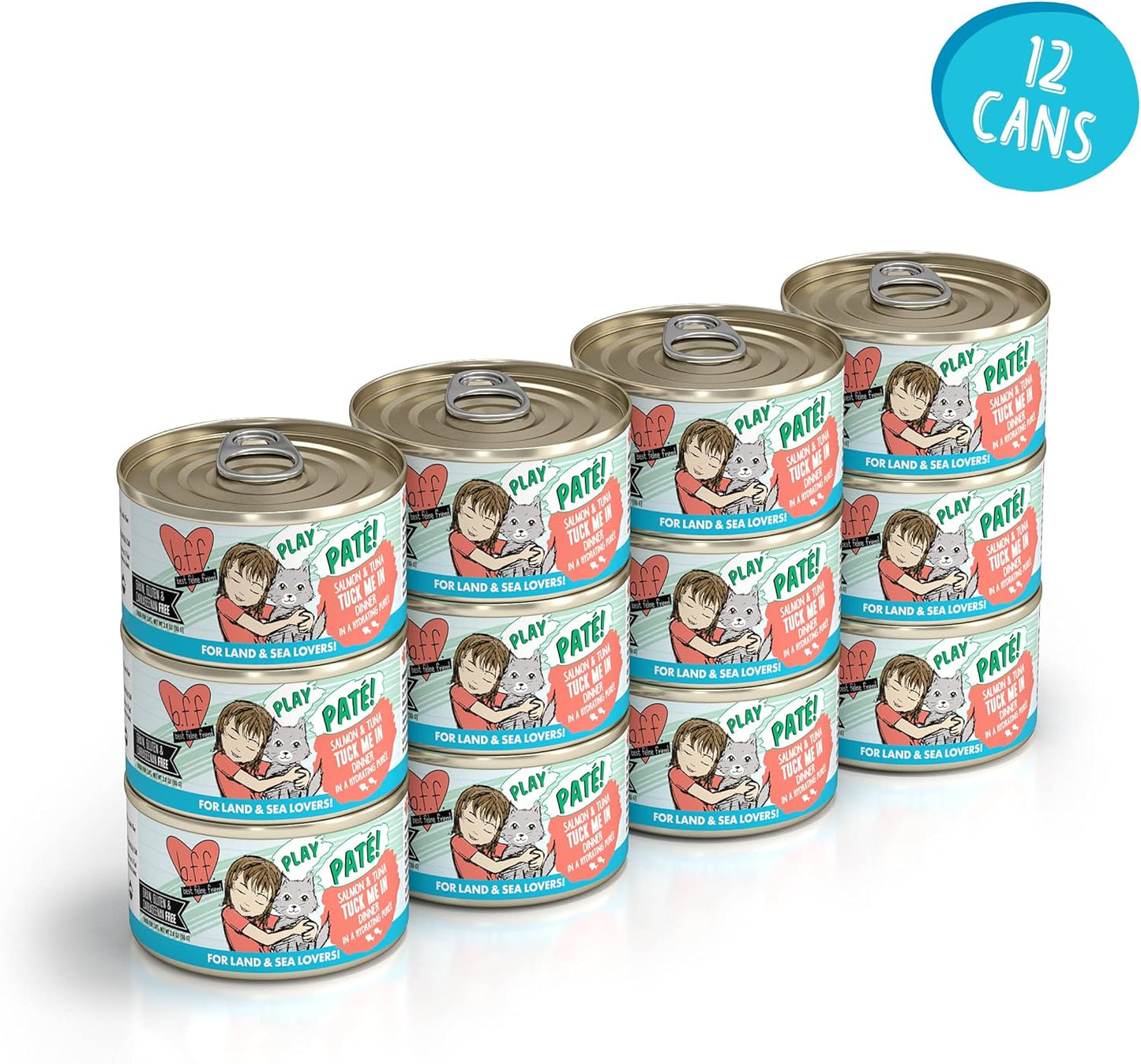 Weruva B.F.F. Play - Best Feline Friend Paté Lovers, Aw Yeah!, Salmon & Tuna Tuck Me in with Salmon & Tuna, 2.8oz Can (Pack of 12)