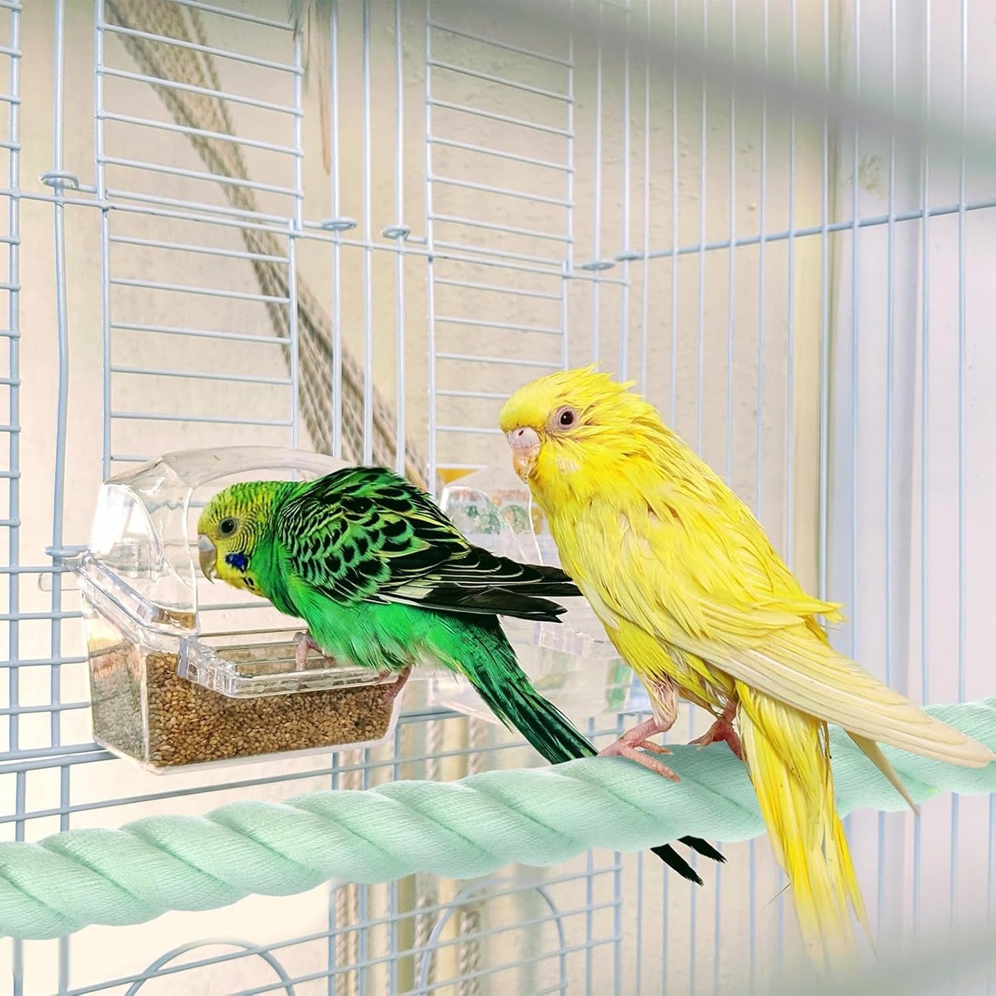 1-Pack Rope Perches for Bird Cages, 31.5 in Length Comfort Grip Flexible Rope Perch Beak & Paw Grinding for Parrots/Cockatiels/Parakeets, Bird Platform Sand [Cyan]