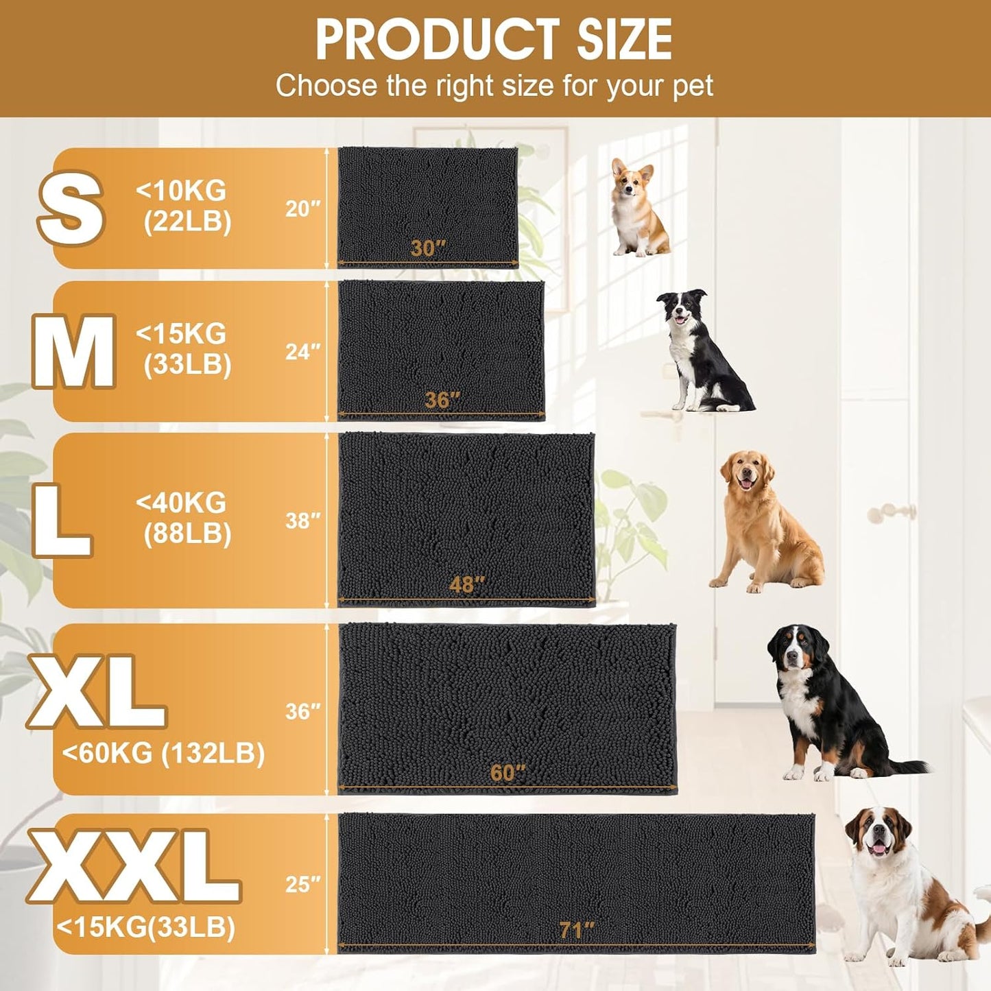 Dog Door Mats for Muddy Paws, Chenille Absorbent Door Mats, Non Slip Heavy Mud Mat for Dogs, Soft Indoor Door Mat for Entryway, Mud Paws, Inside Floor,36" X 24", Dark Grey