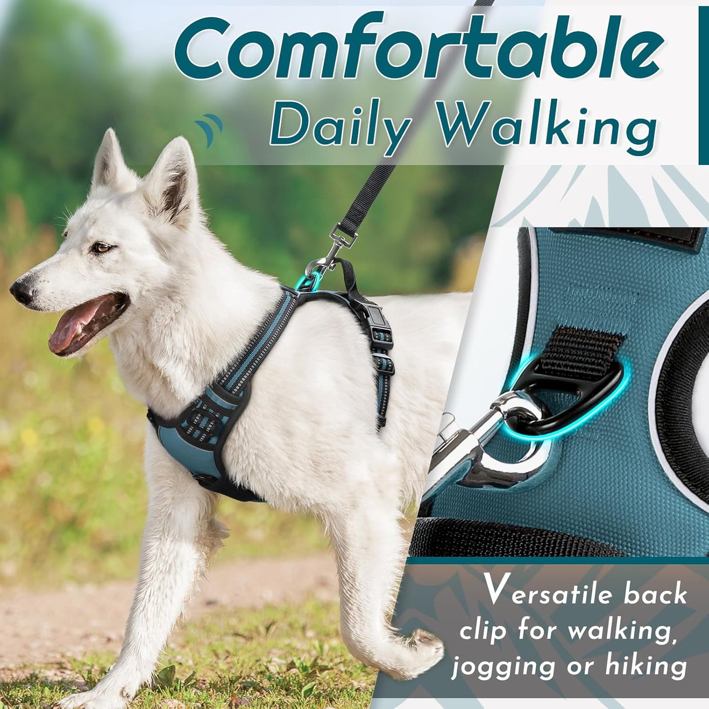 Eagloo Dog Harness Large Breed, No Pull Service Vest with Reflective Strips and Control Handle, Adjustable and Comfortable for Easy Walking, No Choke Pet Harness with 2 Metal Rings, Dark Green, XL