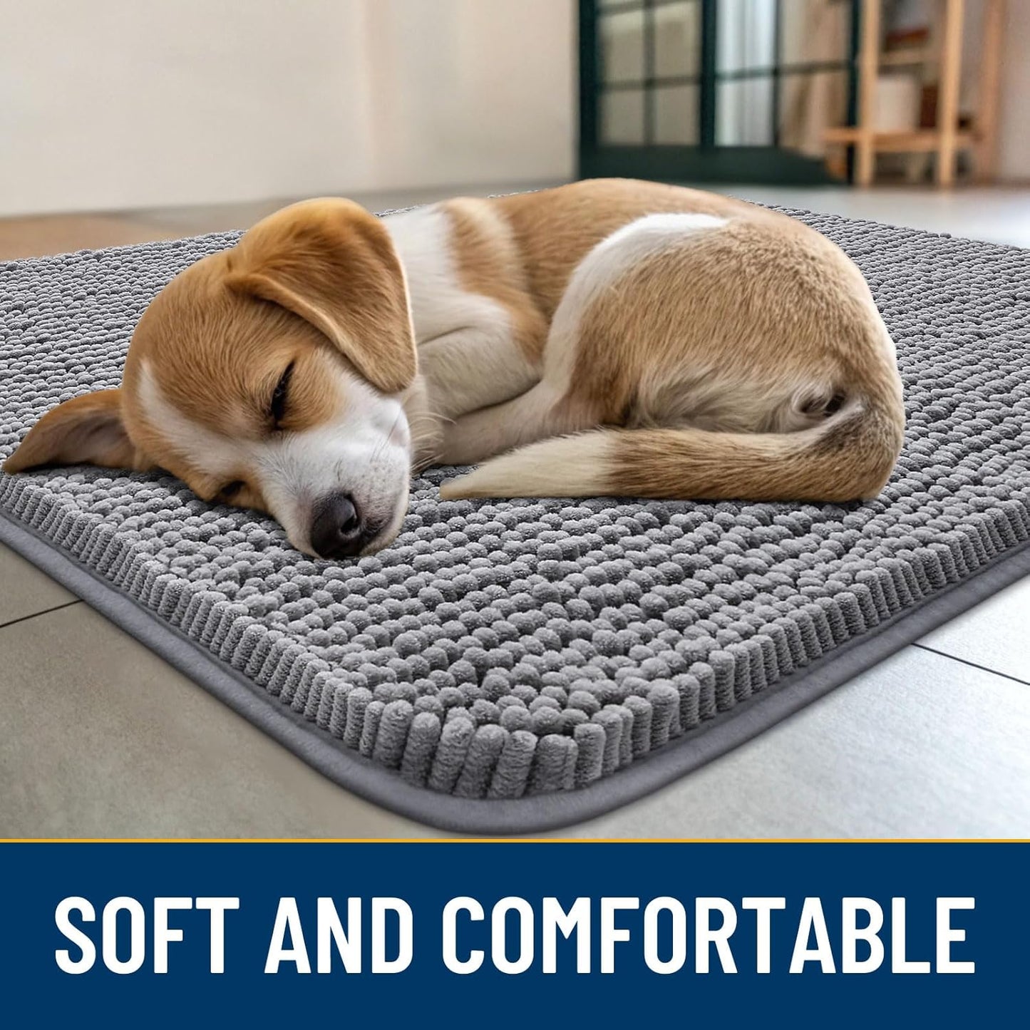 Smiry Dog Door Mat for Muddy Paws 71x46, Absorbs Moisture and Dirt Doormat, Non-Slip Washable Quick Dry Chenille Front Door Mat Indoor Entrance, Entryway Carpet for Inside Floor, Grey