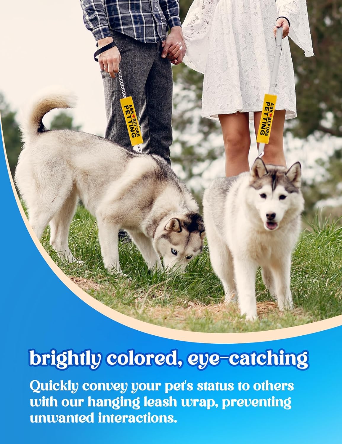 Ask Before Petting Dog Leash Sleeve, Funny Yellow Dog Leash Wrap Alert Hanging ID Patch Tag, Do Not Pet Velcro Patch Service Dog Leash Sleeve Pet Birthday Gifts for Dog Owners