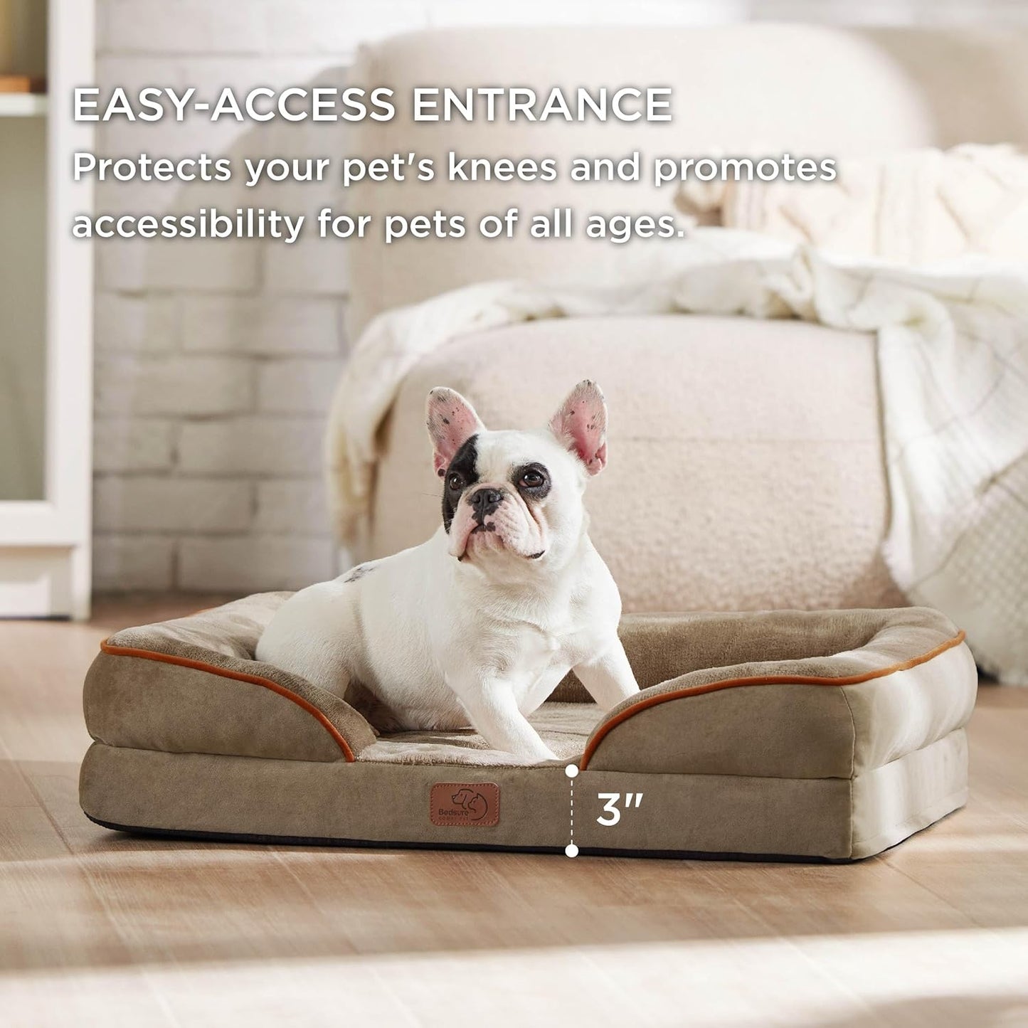 Bedsure Orthopedic Dog Bed Medium Size Dogs - Washable Medium Dog Cat Bed Waterproof, Comfort Pet Couch Sofa with Washable Removable Cover, Pets Bed with Nonskid Bottom, Hazel, 28"