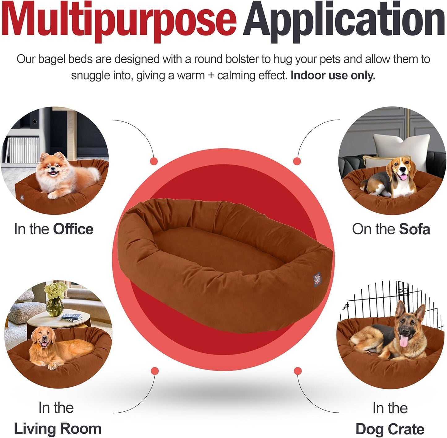 Majestic Pet 40 Inch Suede Calming Dog Bed Washable 40x29x9 (Inch) – Cozy Soft Round Donut Dog Bed with Spine Support for Dogs to Rest Their Head - Pet Bed Large – Rust (2025)