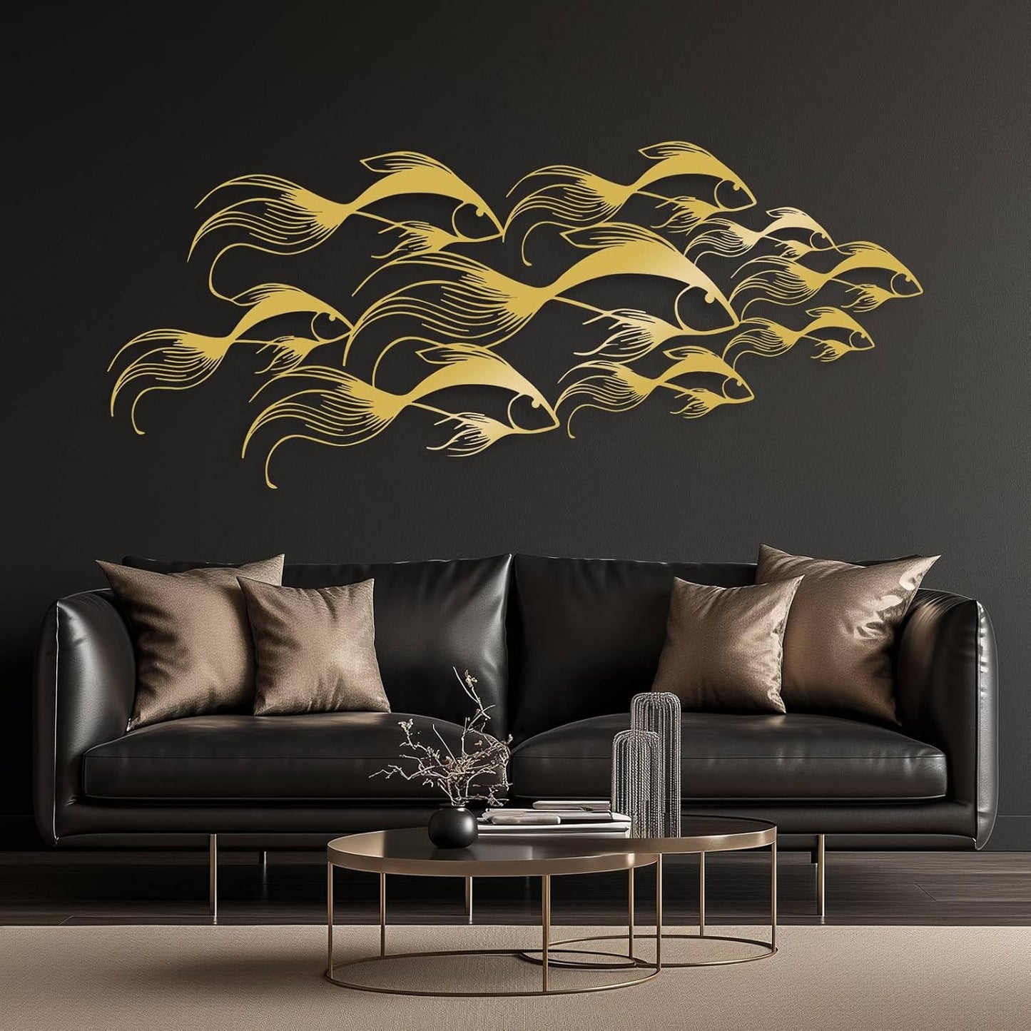 School of Fish Metal Wall Art, Metal Fish Wall Decor, Sea Life Wall Art, Large Nautical Wall Hanging, Modern Beach House Wall Decor, Ocean Themed Artwork for Bathroom (White, 53"x22" | 135x57cm)