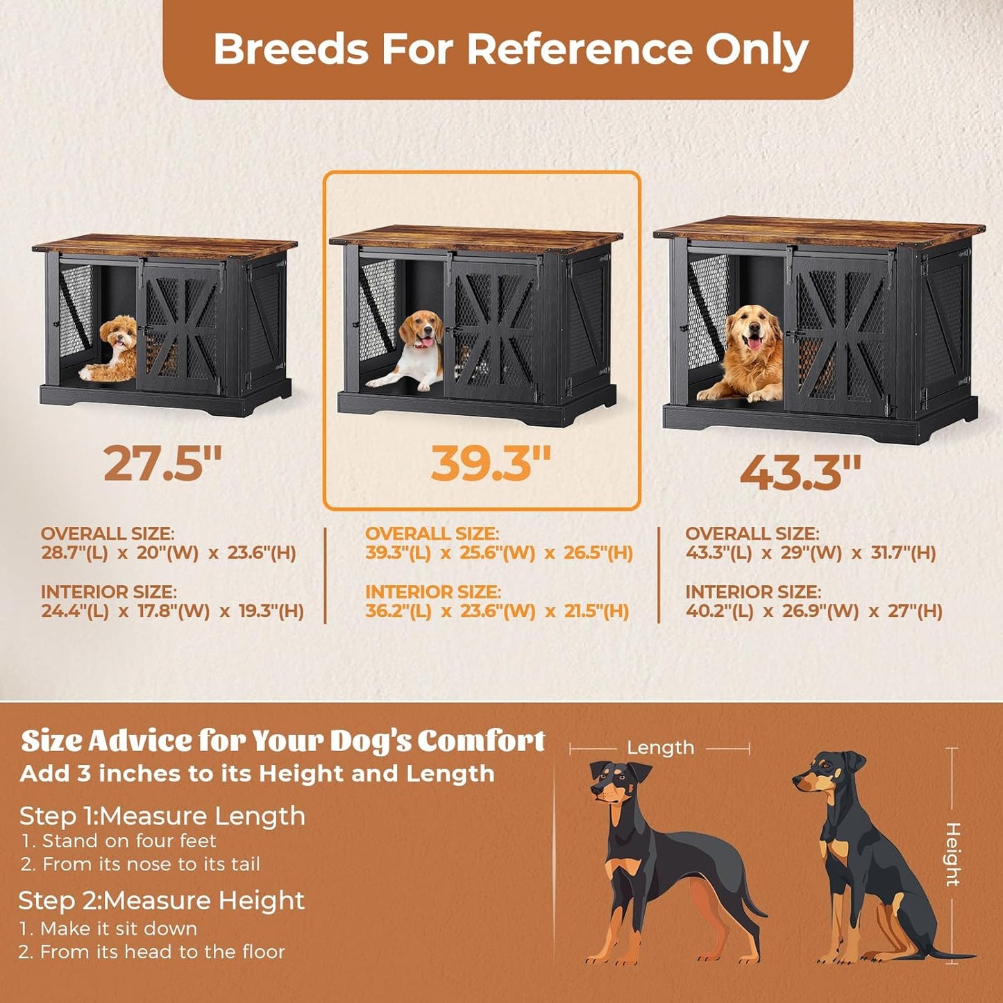 VOPEAK 40" Farmhouse Dog Crate Furniture, Heavy Duty Dog Cage for Medium Large Dogs, Dog Crate Dog Kennel Indoor with Double Doors, Chew Resistant End Table for Bedroom Living Room, Black