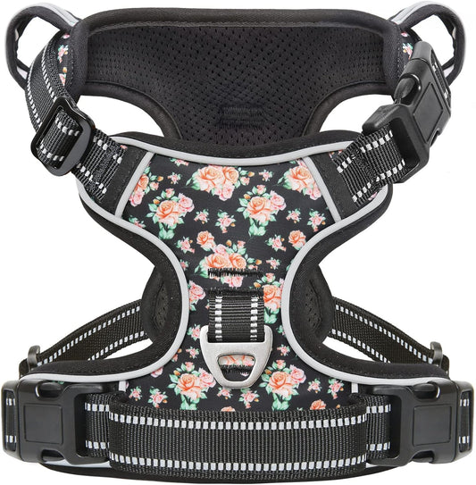 Timos Dog Harness, NO Need Go Over Dogs Head 3 Snap Buckles with 2 Leash Clips, Adjustable Soft Padded No-Pull Dog Harness, Reflective No-Choke Pet Oxford Vest for Small Medium Large Dogs