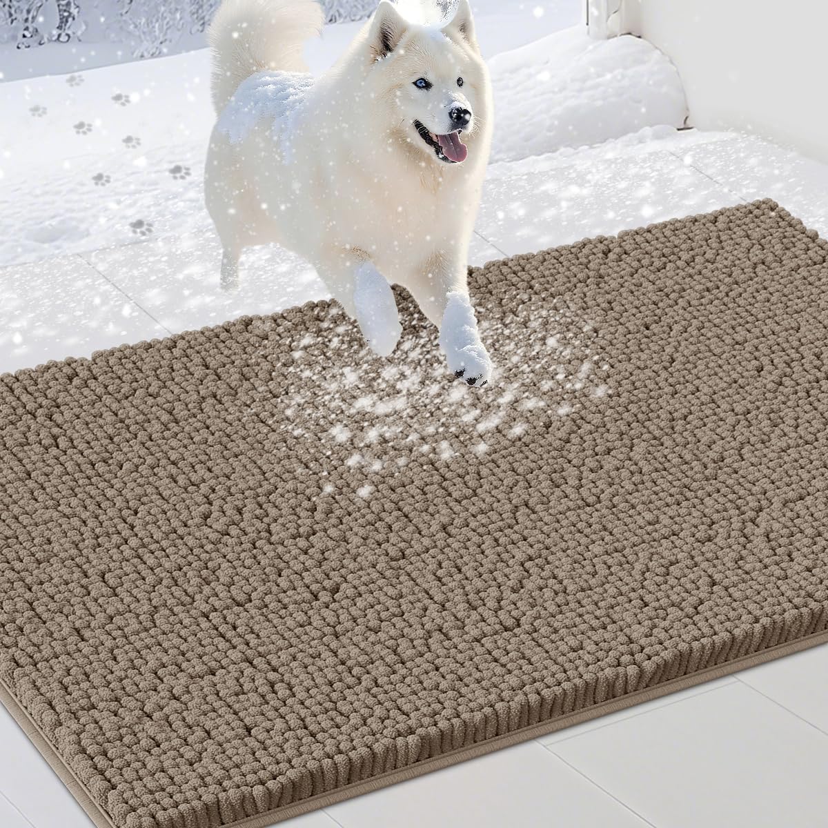 Dog Door Mats for Muddy Paws, Chenille Absorbent Dog Mats, Non Slip Heavy Mud Mat for Dogs, Soft Pet Mat for Entryway, Mud Paws, Inside Floor,48" x 38", Beige