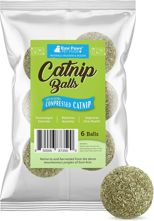 Raw Paws Catnip Balls for Cats, (6-Count) - Interactive Cat Toy for Indoor Cats - Cat Nip Licking Balls