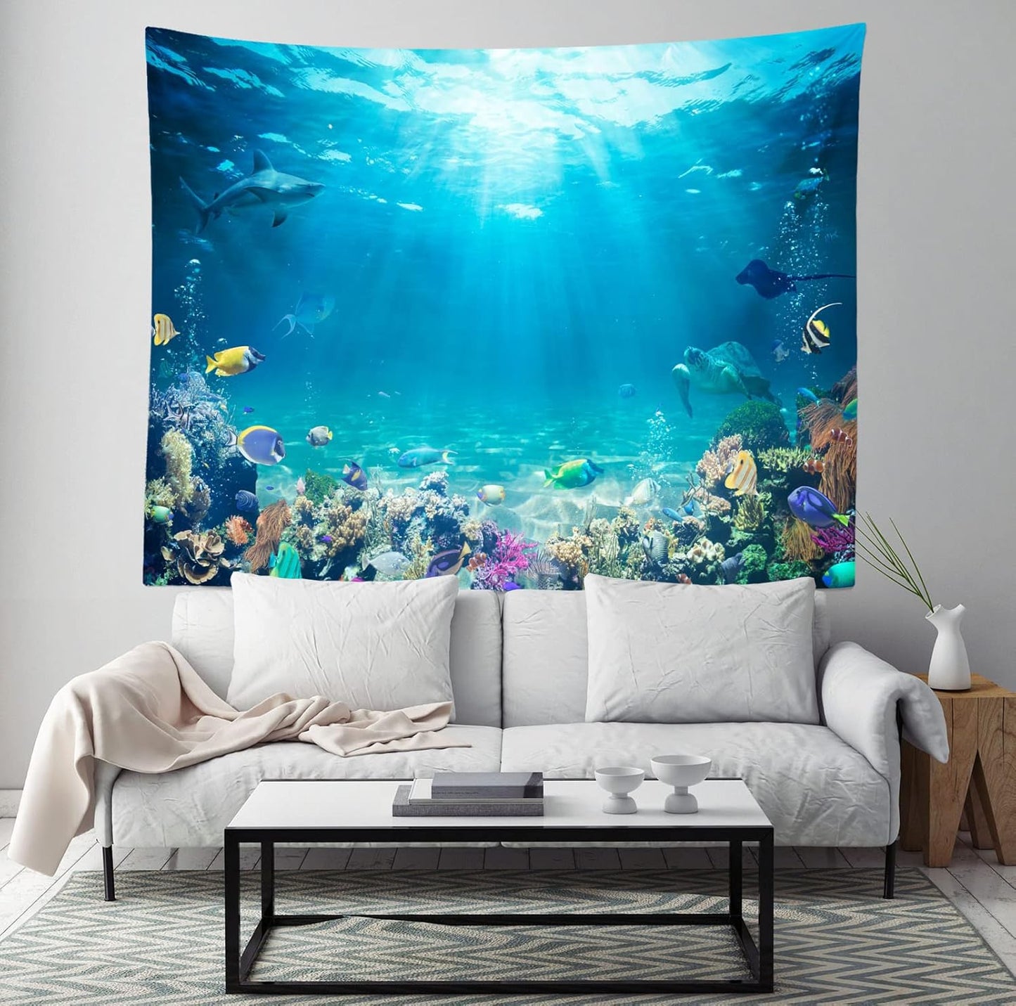 Loccor Underwater World Tapestry Large Blue Ocean Wall Hanging 105X70 Inches Under the Sea Coral Reef Wall Tapestry Tropical Fish Tank Undersea Tapestries Marine for Bedroom Living Room Dorm Decor