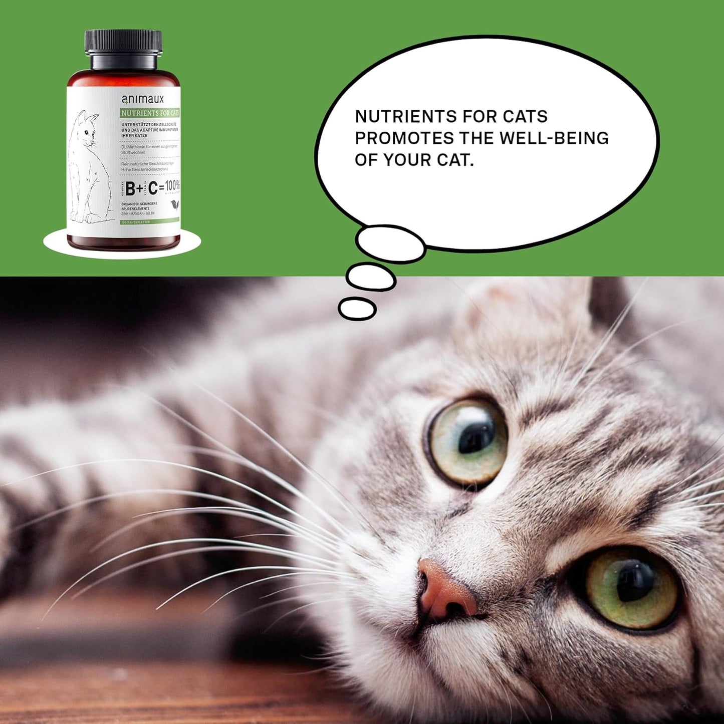 animaux – nutrients for Cats, All-Natural Cat Vitamins, Cat Essentials to Strengthen The Immune System & Natural Cell Protection, Healthy Skin & Shiny Coat, 120 Chewable Tablets, 120 Days Supply