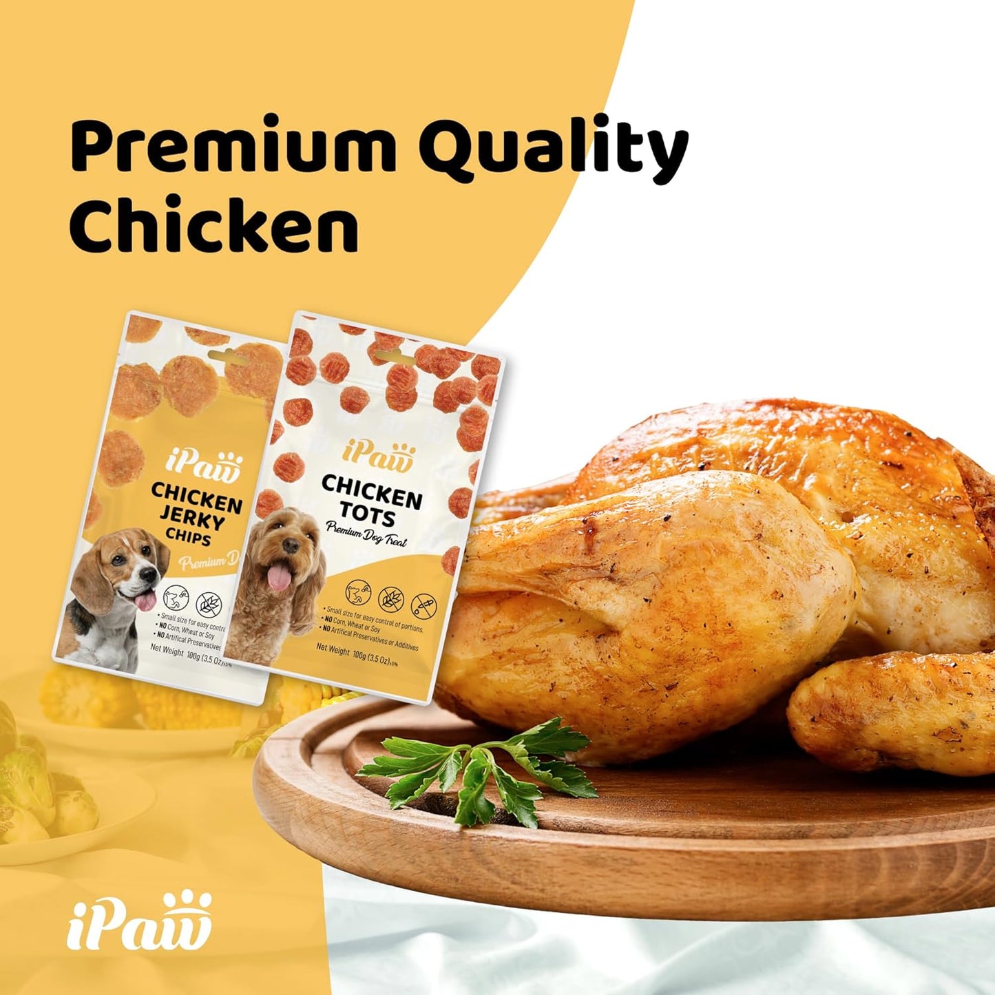 iPaw Chicken Tots Dog Treats for Puppy Training, All Natural Human Grade Dog Treat, Hypoallergenic, Easy to Digest (Chicken Tots), 2 Packs