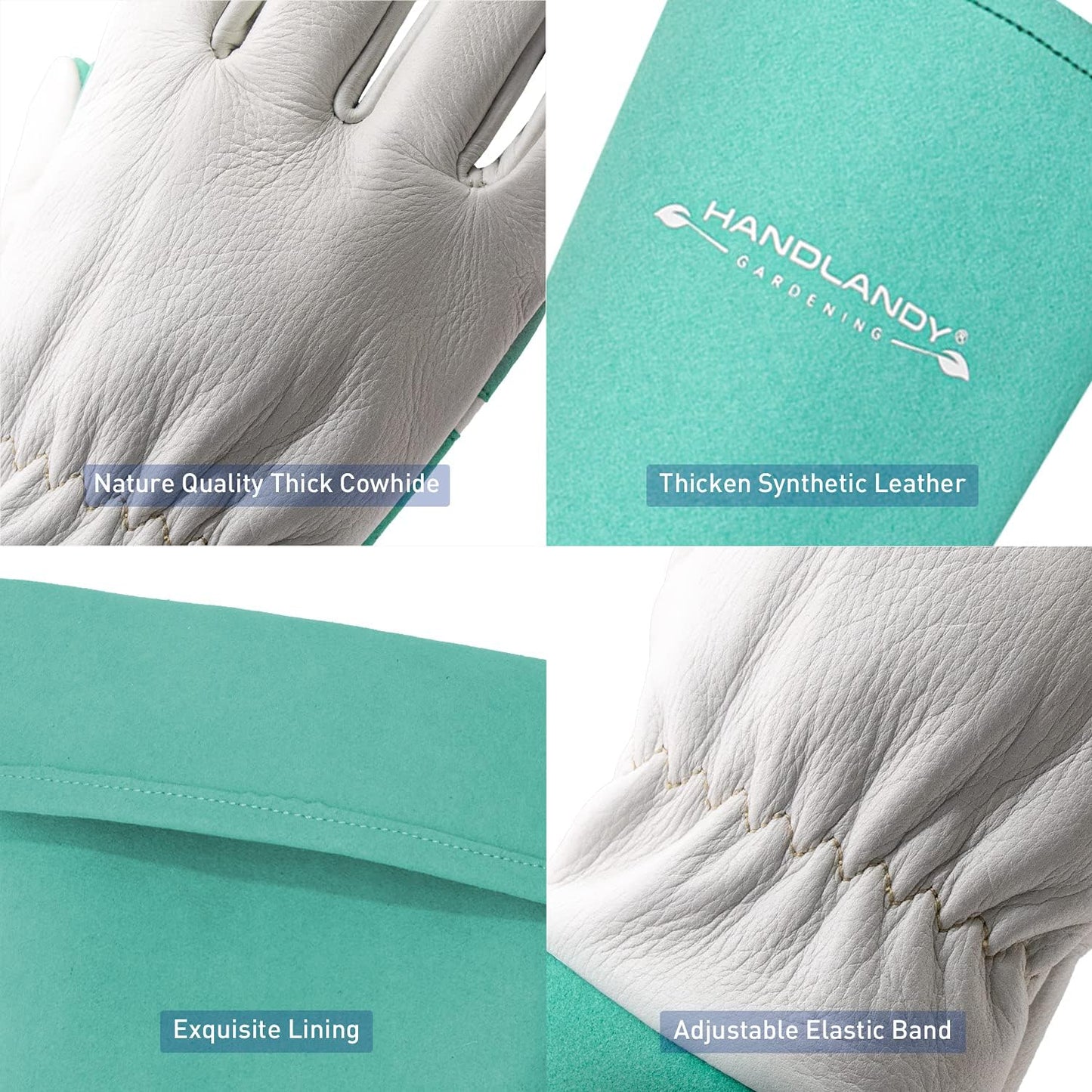 HANDLANDY Long Gardening Gloves for Men & Women, Thorn Proof Rose Pruning Gloves Leather Gauntlets Garden Glove Yard Work Glove (Large, Green)