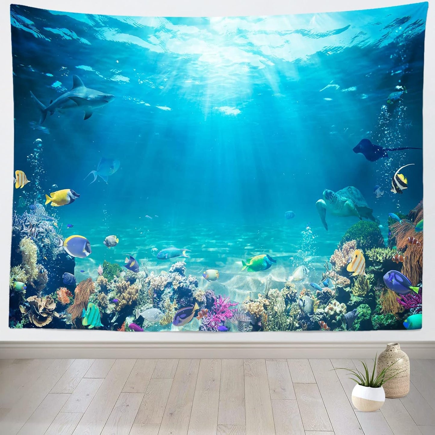 Loccor Underwater World Tapestry Blue Ocean Wall Hanging Under the Sea Coral Reef Wall Tapestry 118X78 Inches Tropical Fish Tank Undersea Tapestries Marine Wall Art for Bedroom Living Room Dorm Decor