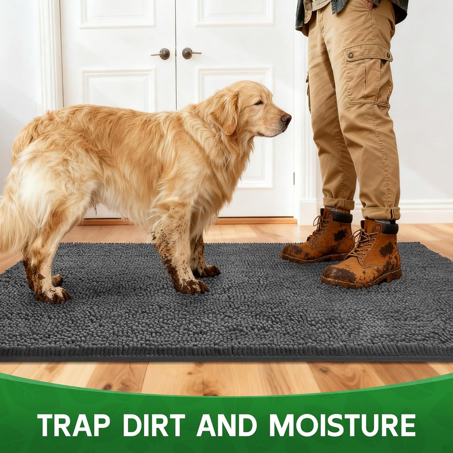 Dog Door Mat Indoor Entrance, 72" x 36" Absorbent Quick-Drying Mud Mat for Dogs, Non-Slip Door Rugs for Entryway Indoor Washable, Soft Chenille Dog Mat for Muddy Paws