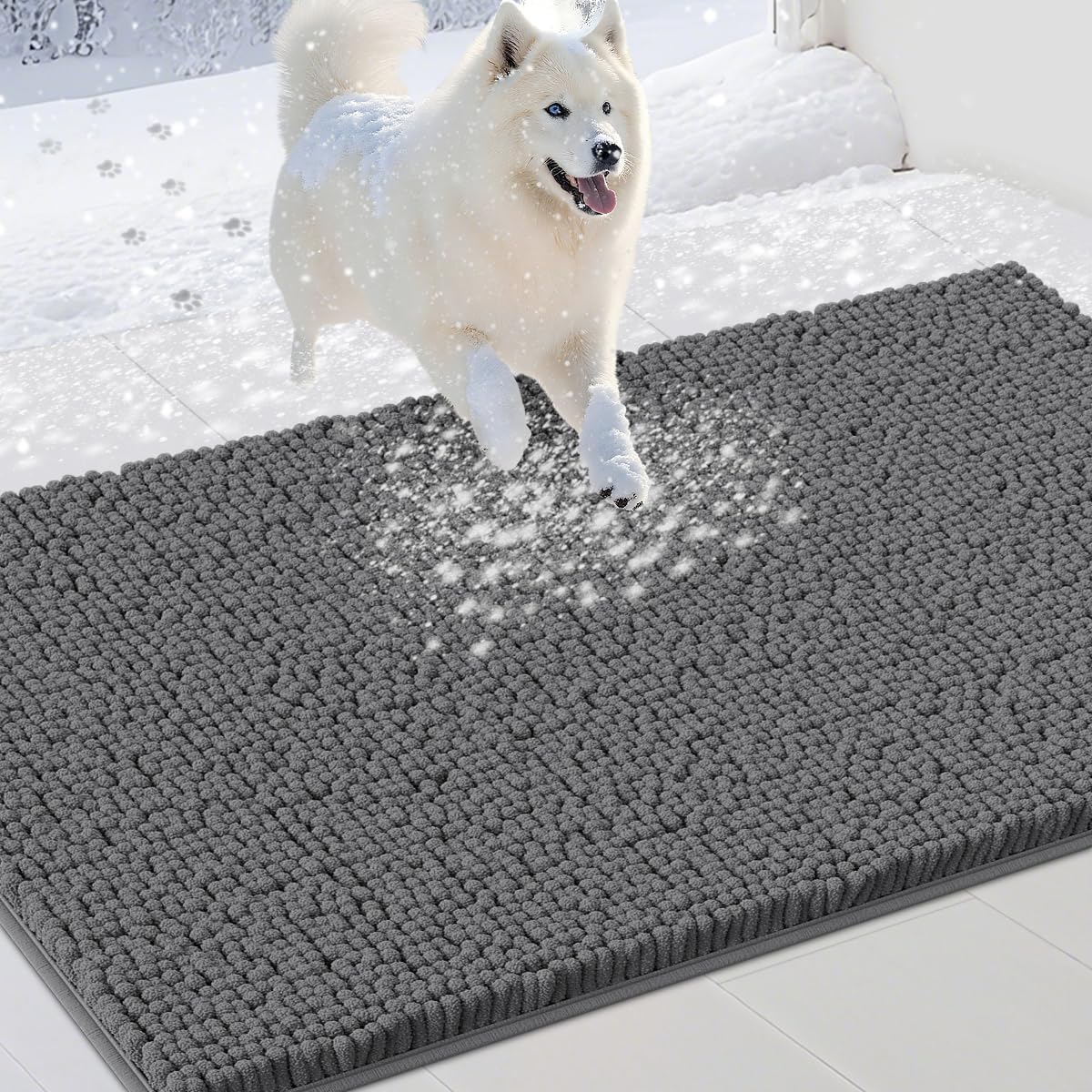 IM HOME Extra Large Dog Door Mats for Muddy Paws, Chenille Absorbent Dog Mats, Non Slip Heavy Mud Mat for Dogs, Soft Pet Mat for Entryway, Mud Paws, Inside Floor,60" x 36", Grey