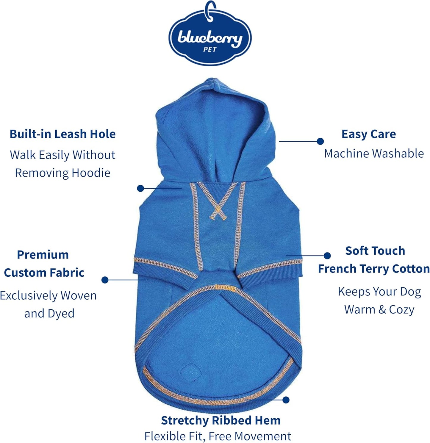 Blueberry Pet Essentials Soft & Comfy Better Basic Cotton Blend Dog Hoodie Sweatshirt in Alaskan Blue, Back Length 16", Pack of 1 Jacket for Dogs