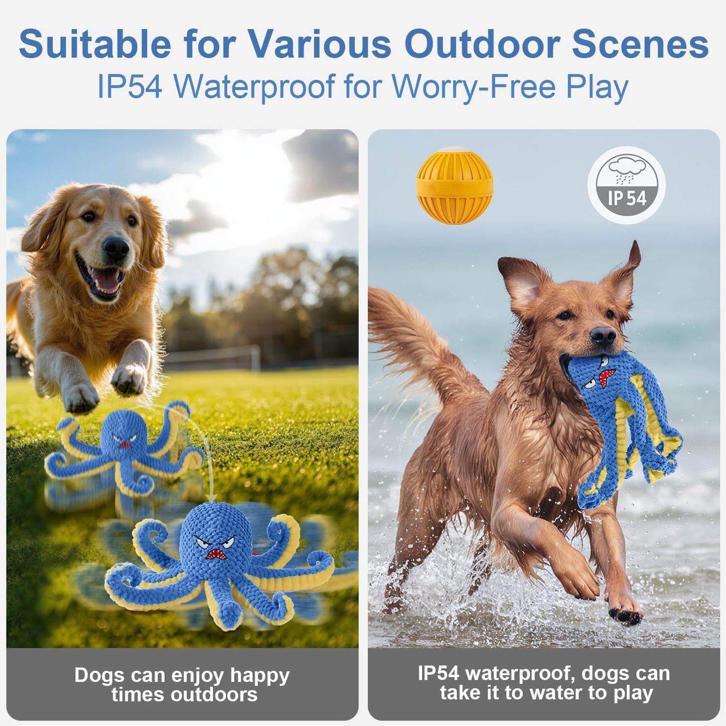 Interactive Dog Toys Octopus,Durable Automatic Jumping Dog Toy to Keep Them Busy,Squeaky Moving Tug of War Doggie Toy,USB Rechargeable,Not for Aggressive Chewers (Blue)