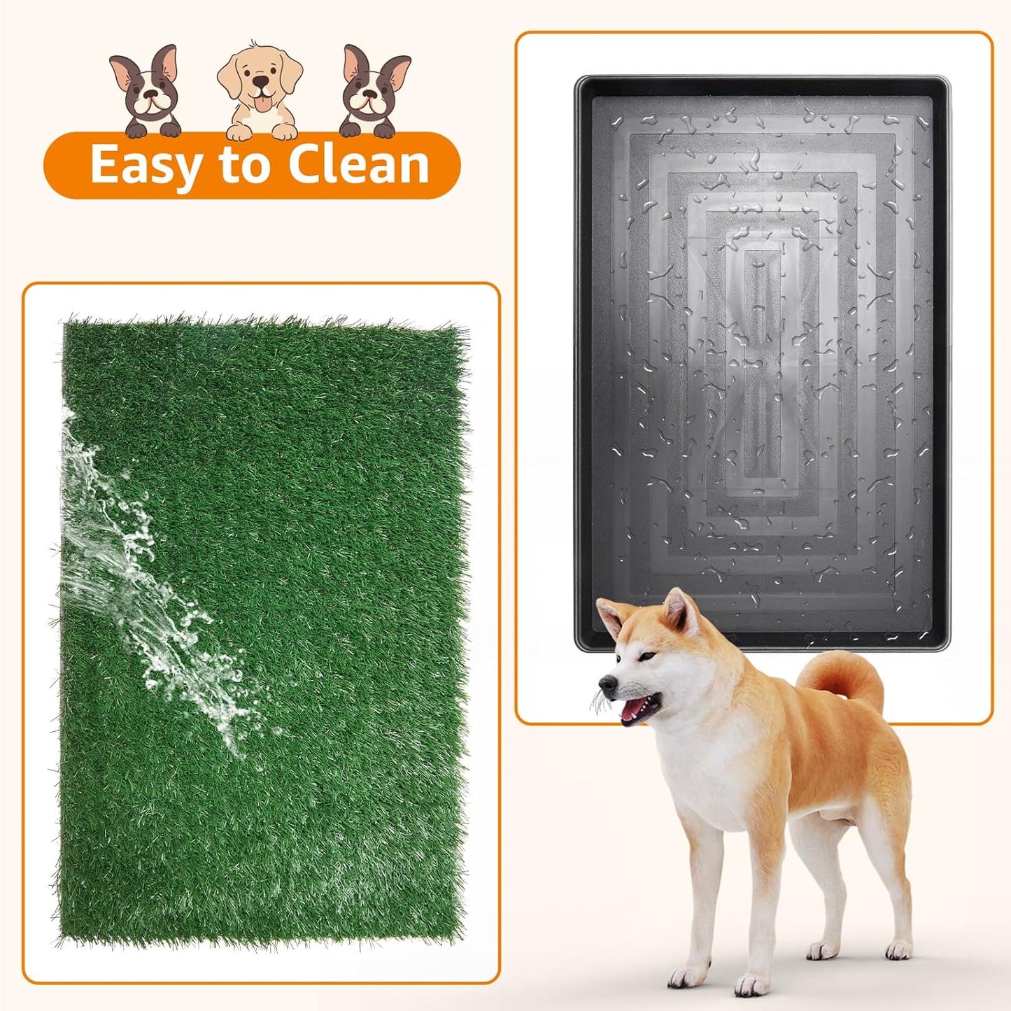 LOOBANI Dog Grass Pad with Tray - Dog Litter Box - Indoor Potty for Apartment and Patio Training - with 2 Packs Grass Pee Pads for Replacement, 16×20 Inch