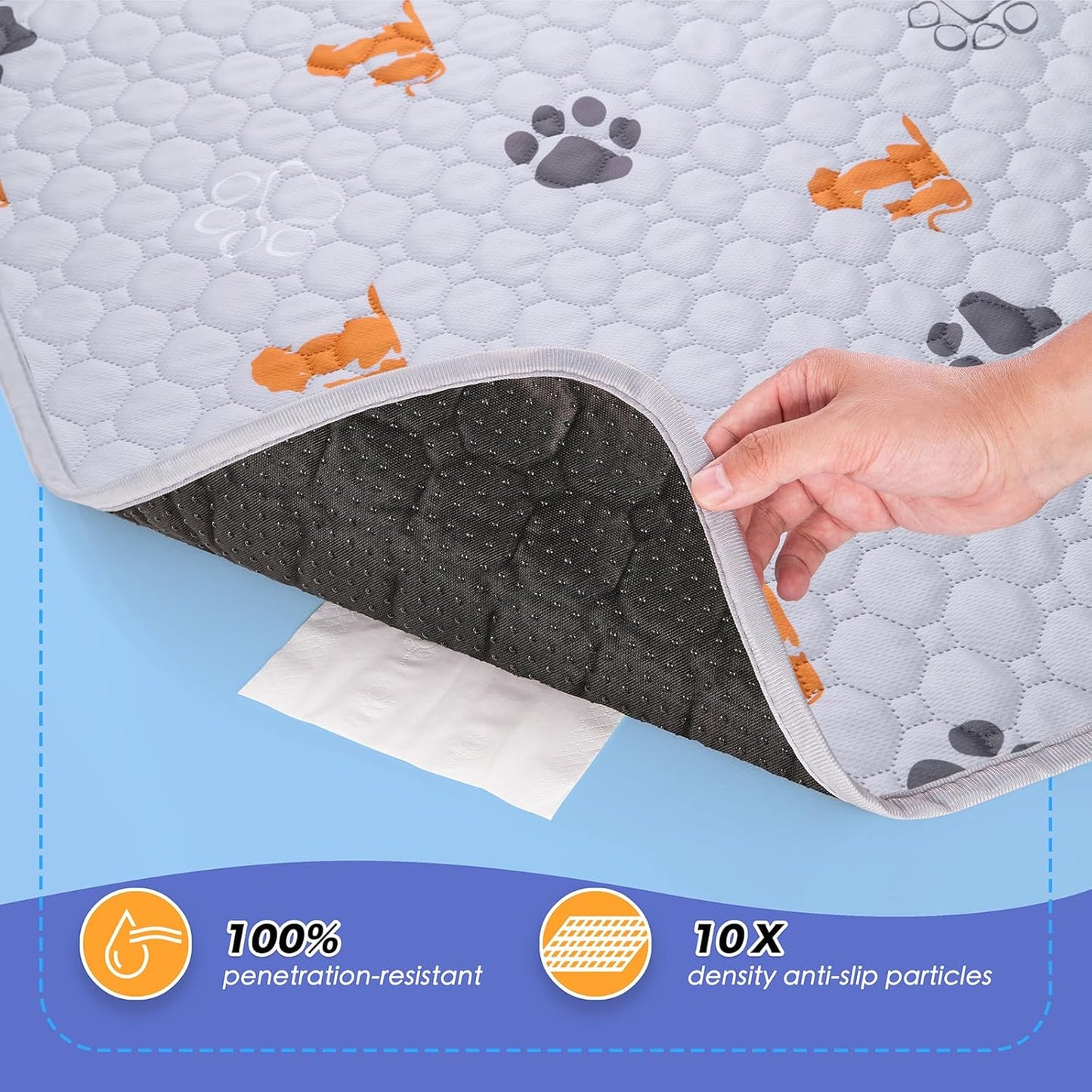 Washable Pee Pads for Dogs, 2 Pack Absorbent Reusable Training Dog Pads Pet Puppy Pads, Non-Slip Potty Pads for Whelping, Playpen, Crate, Bed, Orange, 36"x54"