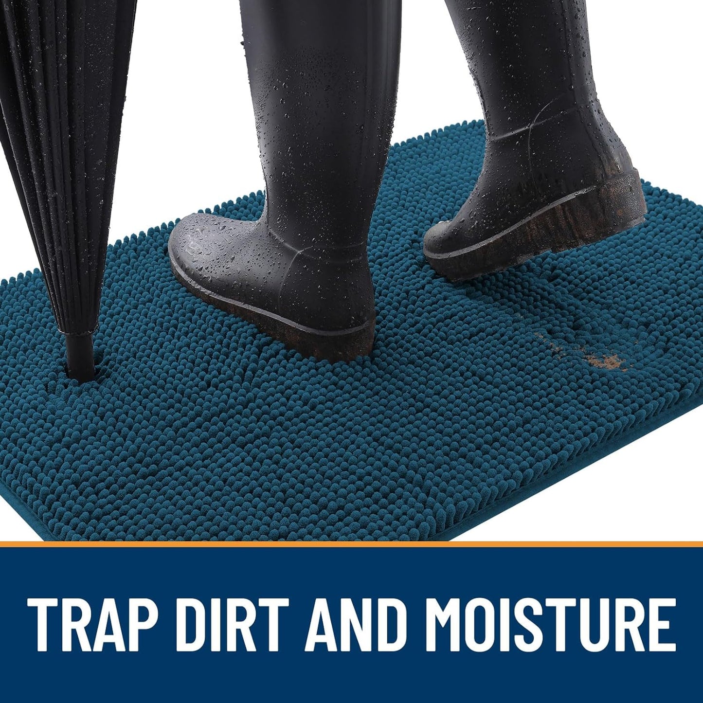 OLANLY Dog Door Mat for Muddy Paws 48x30, Absorbs Moisture and Dirt, Absorbent Non-Slip Washable Doormat, Quick Dry Chenille Mud Mat, Entry Indoor Entryway Carpet for Inside Floor, Atlantic Blue