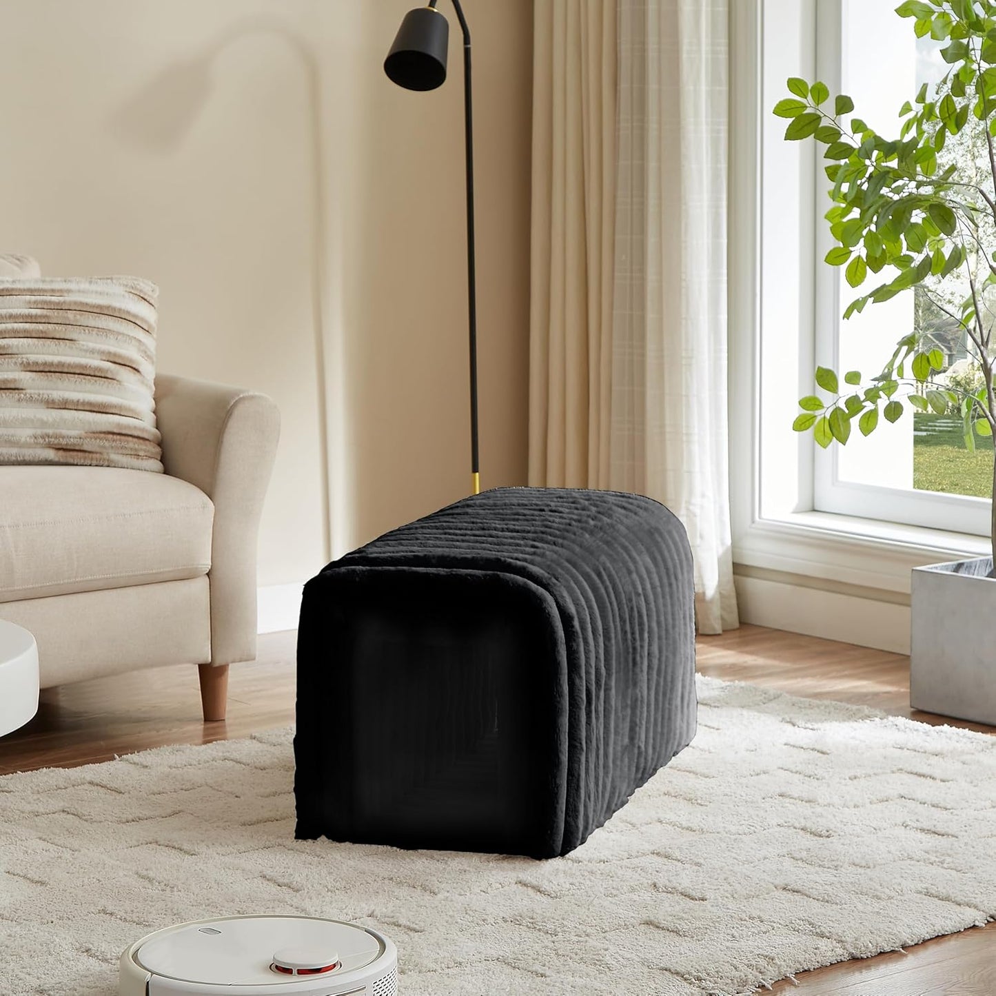 Storage Bench Pet Supplies Corduroy Bench Cat's nest to Hide for The Living Room, Entryway and Bedroom (Black)