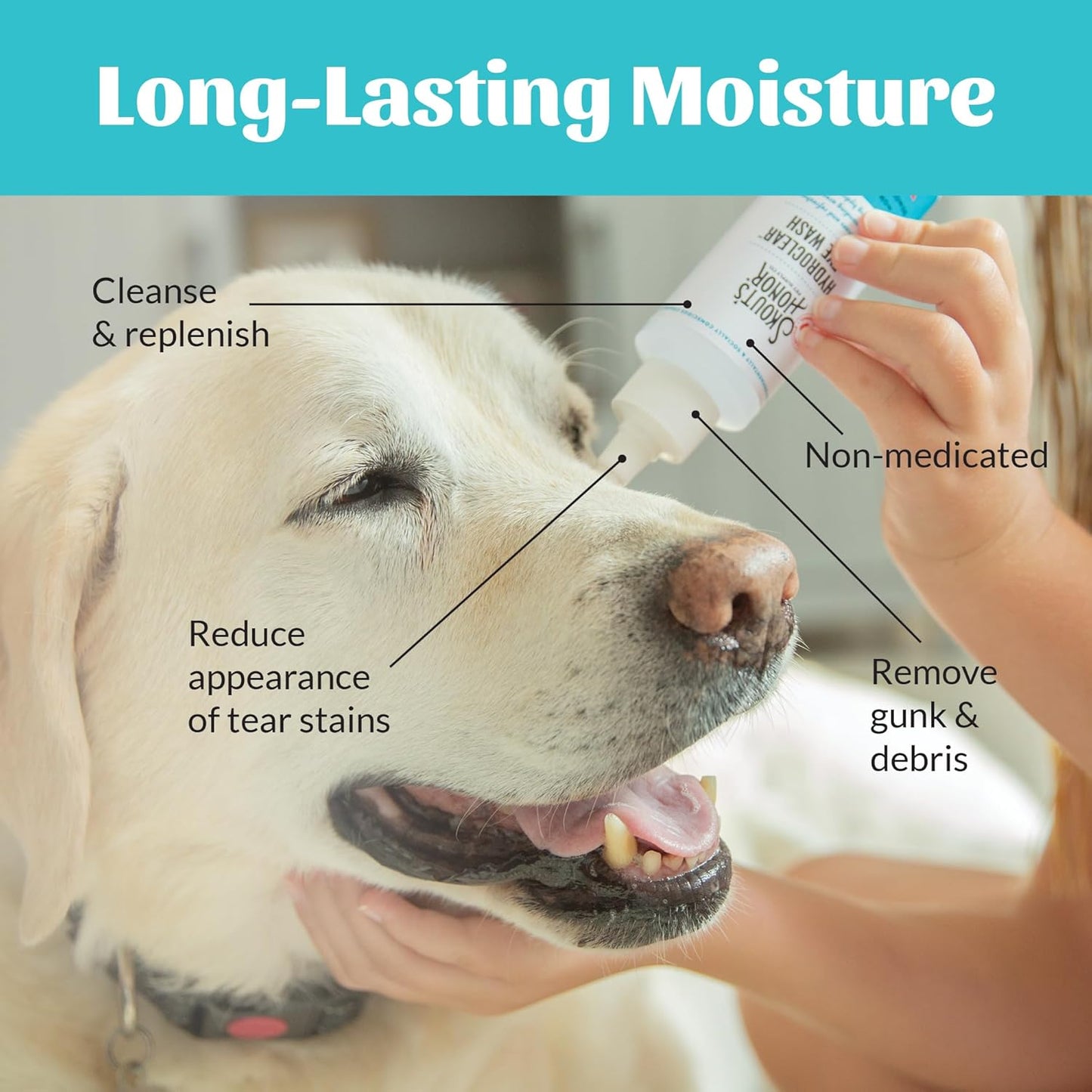 SKOUT'S HONOR HydroClear Eye Wash with Hyaluronic Acid, 4oz Bottle - Non-Medicated, Daily Eye Care for Dogs & Cats, 2-Pack