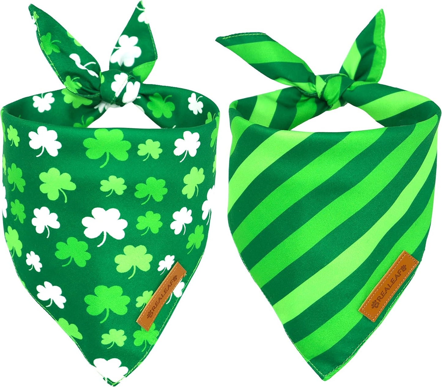 Realeaf St. Patrick's Day Dog Bandanas 2 Pack, Triangle Reversible Pet Scarf for Boys and Girls, Premium Durable Fabric, Holiday Bandana for Small and Medium Dogs (Small)