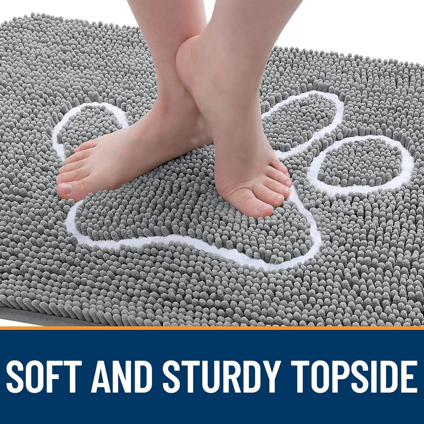 OLANLY Door Mat for Muddy Dog Paws 48x30, Absorbent Chenille Mud Doormat with Paw Print Design, Non-Slip Washable Doormat for Indoor Entryway, Quick-Dry Pet Bed Mats for Dirty Dogs, Grey and White