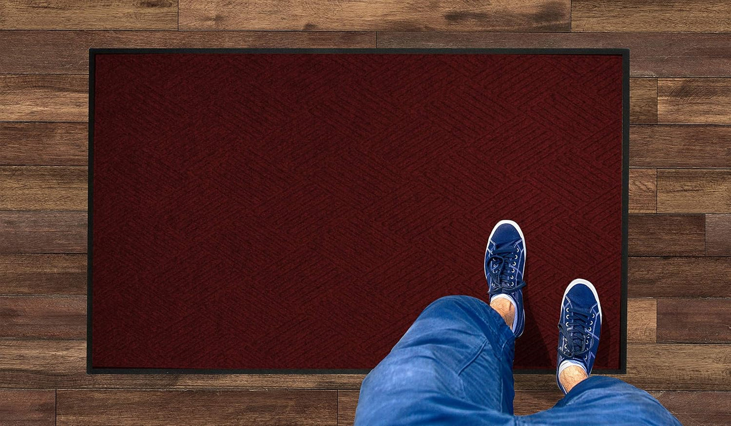 WaterHog Diamond | Commercial-Grade Entrance Mat with Rubber Border – Indoor/Outdoor, Quick Drying, Stain Resistant Door Mat (Red/Black, 3' x 12')