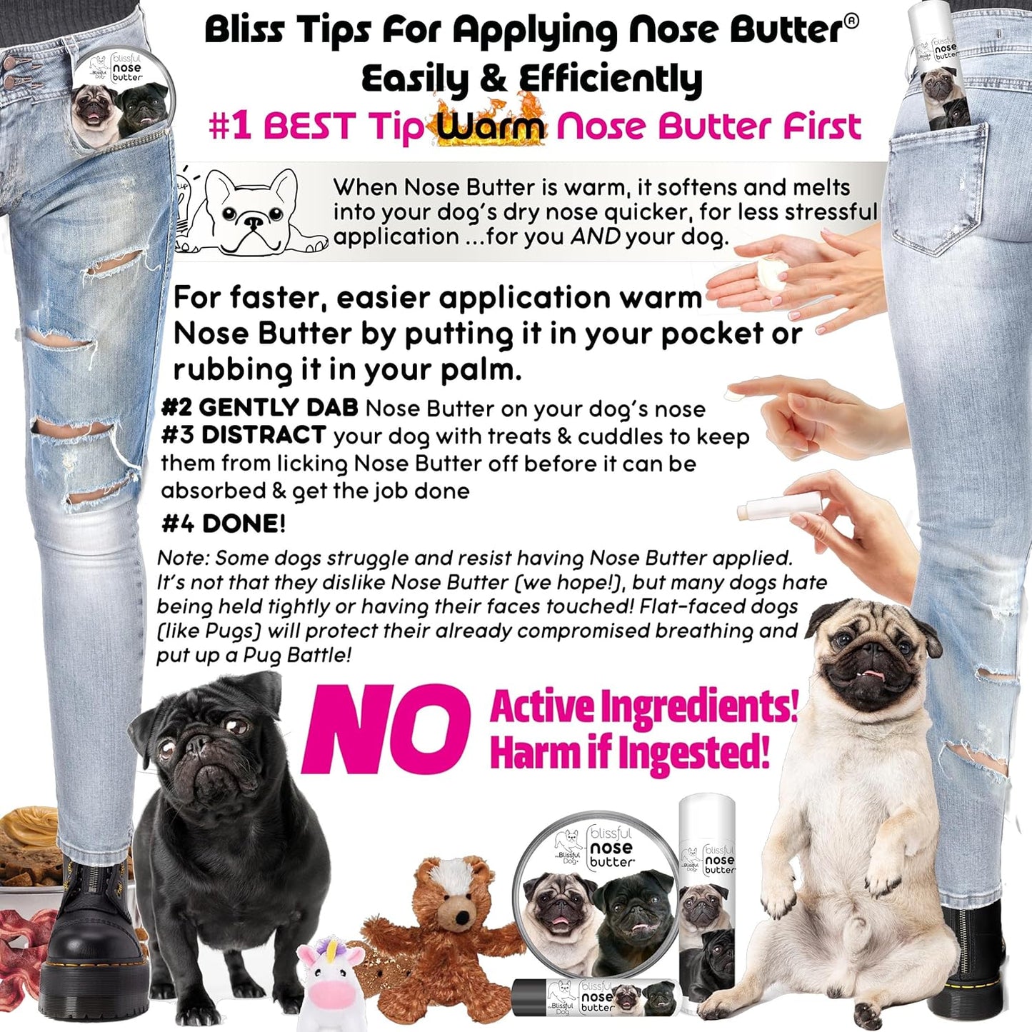 The Blissful Dog Black Pug Nose Butter for Dry, Cracked Skin, Lick-Safe Dog Nose Balm with Moisturizing Shea Butter, Almond, Olive, and Essential Oils, Pet Supplies, Uncented, 0.50 oz.