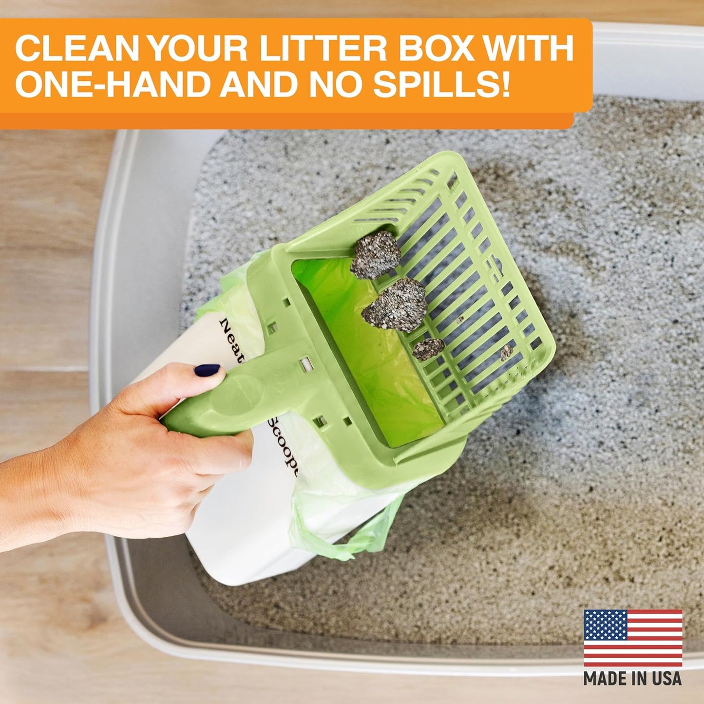 Neater Pet Brands Neater Scooper Standard Cat Litter Scoop, 60 Refill Bags – Mess-Free Cat Litter Scooper with Bag, Spill-Proof Kitty Box Sifter, Bin Doubles as Scoop Holder, For Single-Cat Households