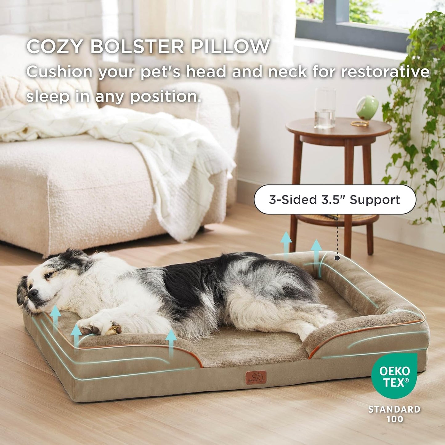 Bedsure XL Orthopedic Dog Bed for Extra Large Dogs - Washable XLarge Dog Cat Bed Waterproof, Comfort Dogs Couch Sofa with Washable Removable Cover, Pet Bed with Nonskid Bottom, Hazel, 42"