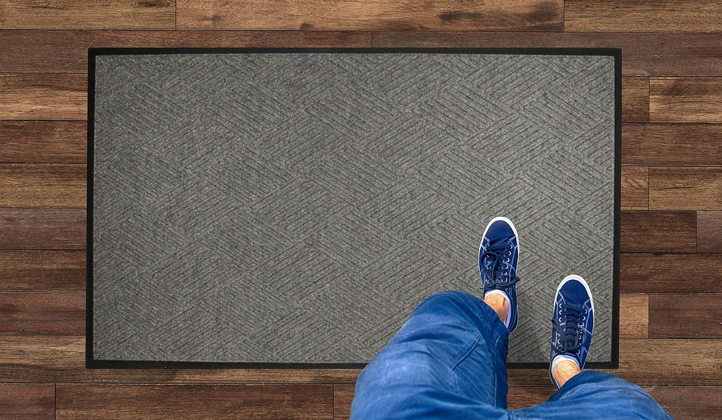 WaterHog Diamond | Commercial-Grade Entrance Mat with Rubber Border – Indoor/Outdoor, Quick Drying, Stain Resistant Door Mat (Medium Grey, 6' x 6')